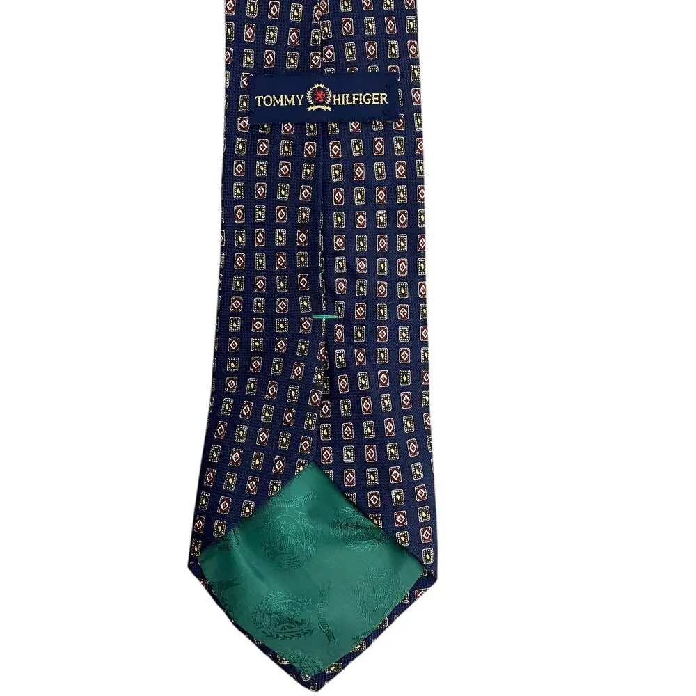 Tommy Hilfiger Tie Navy Blue Geometric Silk Neck Tie Necktie